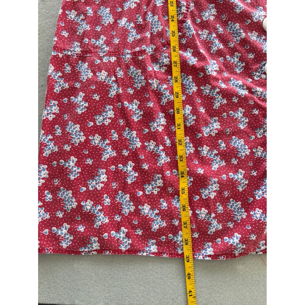 Vintage Red Floral Button Front House Dress / Day Dress with White Piping - Picture 8 of 8